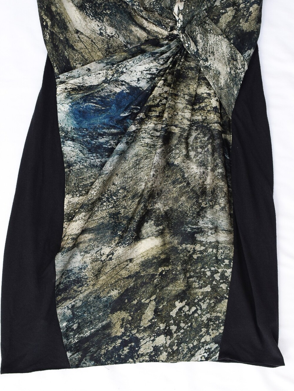 Helmut Lang Silk Twist Front Printed Abstract Dress Sz 4 Raven Print Sateen - Picture 5 of 12